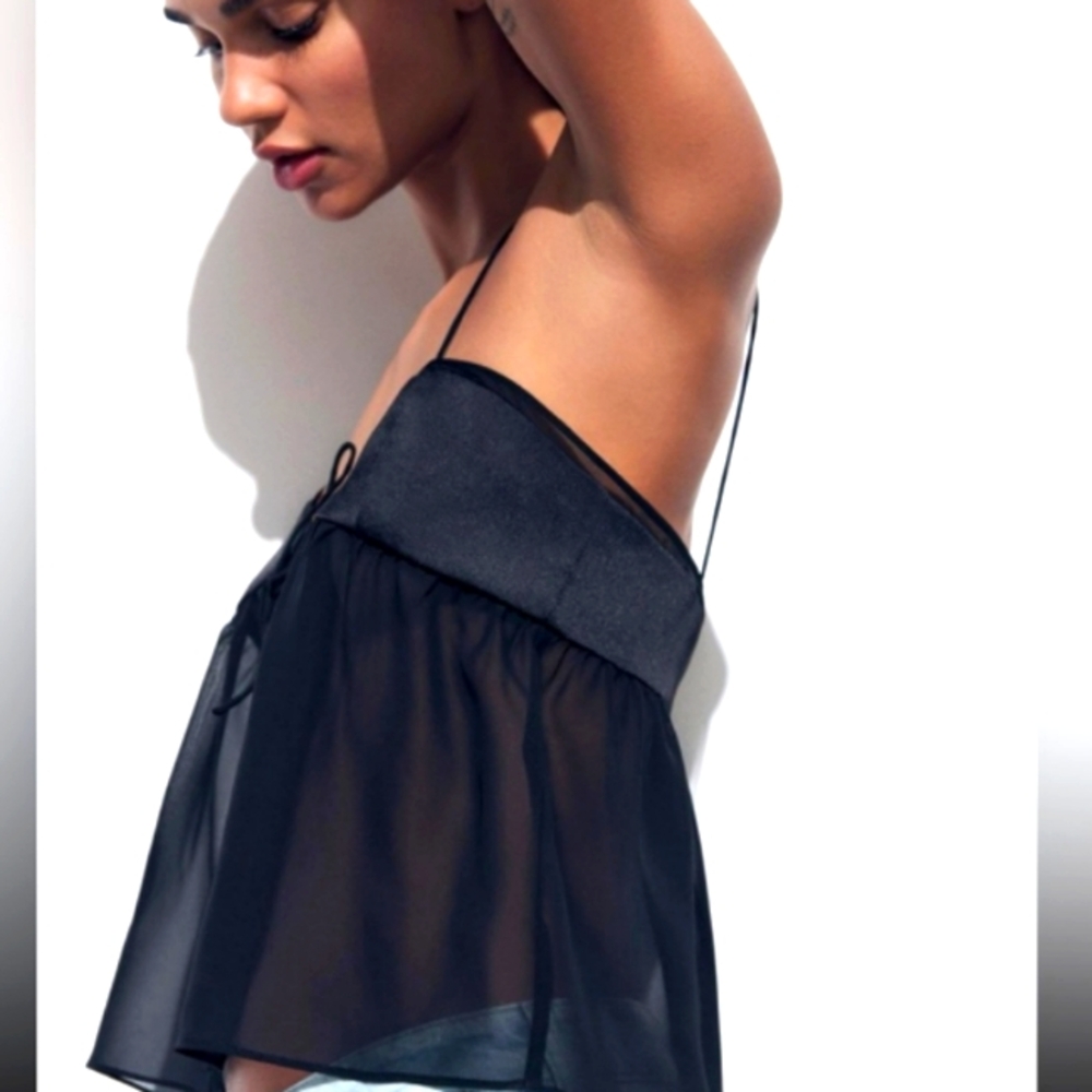 ZARA SEMI SHEER SLEEVELESS CAMISOLE IN BLACK - Picture 4 of 5